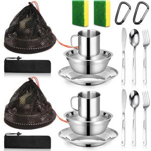 Scout Camping Mess Kit for Person 18/8 Stainless Steel Utensils Camping Dinnerware Kit Boy Scout Dishes Set Girl Scout Mess Kit with Mesh Bag Camping Cutlery Set for Travel Trip School Camp