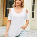 Amoretu Women's Short Sleeve Shirts Cold Shoulder Tops V Neck Blouse Tunic Shirts (White, XL)