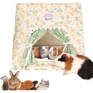 Guinea Pig Hideout Large with Curtain, Bunny Hideout, Machine Washable Guinea Pig Hide Tent Houses & Habitats, Small Animal Hideout for Pet Rabbit, Ferret, Rat, Chinchilla, Squirrel (Flower, Large)