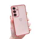 DEFBSC Compatible with Samsung Galaxy S24/S25 Case with Gold Heart, Luxury Plating Edge Bumper Cute Case with Full Camera Protection for Women Girls, Anti-Scratch Shockproof Phone Cover, Pink