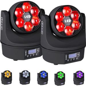 Moving Head Light 6x15W Mini Bee Eye Dj Light RGBW 4in1 LED Stage Lighting Rotate Beam Effect DMX512 Sound Activated for dj bar Parties Wedding Bar Church Show 2 Pack (6*15W 2-PACK)