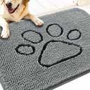 OLANLY Dog Door Mat for Muddy Paws 30x20, Paw Print Design, Absorbs Moisture and Dirt, Absorbent Non-Slip Washable Doormat, Quick Dry Chenille Mud Mat for Dogs, Entry Indoor Entryway Carpet, Grey