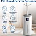 KZF 15L Humidifiers for Bedroom Large Room with a Spray Can - 2000 Sq.ft Coverage, 72Hrs Runtime, Top Fill, 26dB Quiet, 3 Mist Levels & Diffuser, Auto Shut-Off, Ready for Baby Nursery and Plants