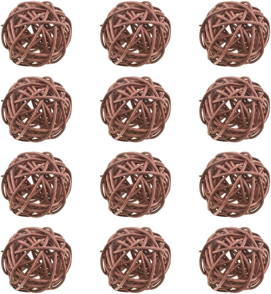HAHIYO 50mm Diameter Wicker Rattan Balls Well Constructed Remained Tight Gorgeous Color Tone Fill Space Add Visual Interest Brown 12 PCS for Vase Bowl Filling Tree Wedding Table Bird Toy