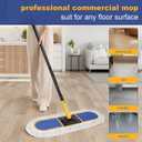36" Commercial Dust Mop: Heavy Duty Industrial Floor Duster with 2 Cotton Reusable Mop Pads - 59 Inch Long Handle Wet Dry Flat Mops for Floor Cleaning (Blue)