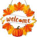 2 x Fall Wreaths for Front Door Decor Foldable Welcome Sign Autumn Thanksgiving Harvest Hanging Decorations for Home Porch Wall