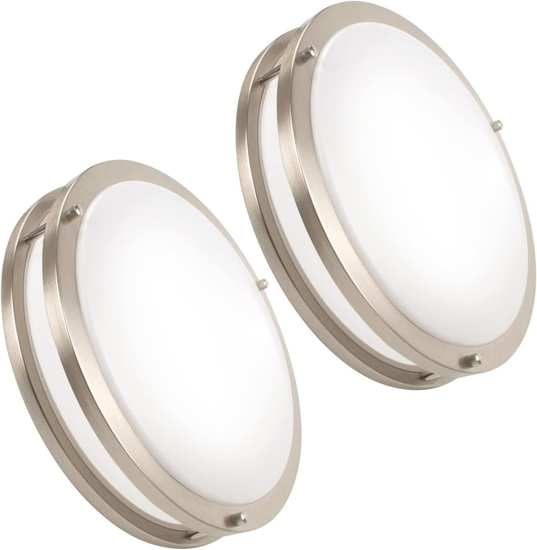 OOWOLF 2-Pack 36W 13inch LED Flush Mount Ceiling Light Fixture Dimmable Brushed Nickel, Easy to Install LED Ceiling Lamp Fixture Without Flicker, Super Bright 3600LM 5000K Daylight White (Silver)