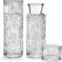 Coloch 4Pcs Bedside Glass Carafe Set With Tumbler, 21 Oz Glass Water Pitcher with 6 Oz Cup as Lid Vintage Mouthwash Dispenser Nightstand Carafe and Cup for Midnight Drink Set, for Bedroom, Bathroom