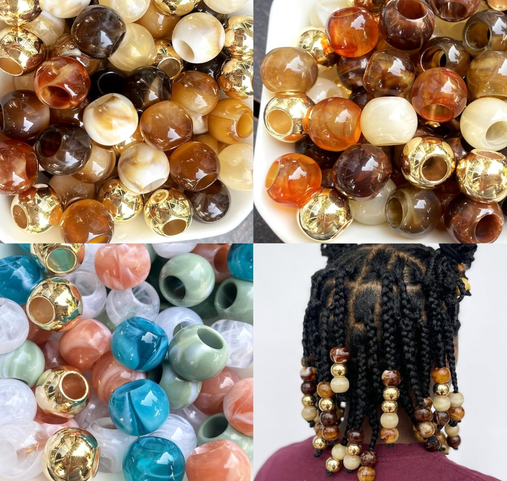120Pcs Hair Beads for Braids Large Hole African Hair Bead for Women for Large Braids 14mm Brown Jumbo Pony Beads for Braiding Jewelry Making Macrame Crafts Assorted Colors Beading Supplies