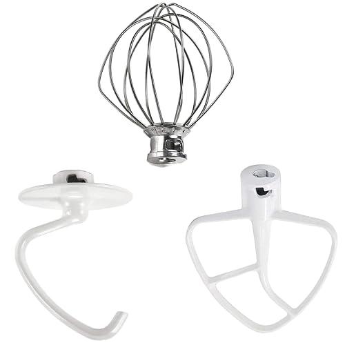 3 Pack Mixer Attachments for Kitchen Aid 4.5-5 Quart Tilt-Head Stand Mixers, Includes K45DH Dough Hook, K45B Flat Beater,K45WW Wire Whip, Dishwasher Safe Replacement Mixer Accessories Kit by TOMOON