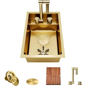 TORVA Gold RV Kitchen Sink, 12x17x7 Inch Compact Bar Sink, 16 Gauge T304 Stainless Steel Undermount Nano Coated Sink, Space-Saving Design for Camper Van, Boat, and Tiny Home