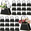 Noveread 24 Pcs Valentine's Day Floral Gift Bags Bulk Portable Bouquet Wrapping Paper Bag with Handle Waterproof Flower Florist Wrap Centerpiece Box for Women Anniversary Wedding Birthday(Black)