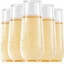 FOCUSLINE 24 Pack 9 Oz Clear Plastic Champagne Flutes, Stemless Plastic Champagne Glasses Clear, Heavy Duty Toasting Glasses, Shatterproof and Disposable Cups Perfect For Any Party