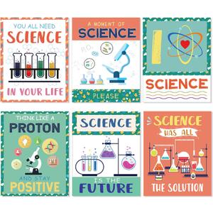 PAIVSUN Science Posters for Classroom, 6 Pcs Science Classroom Decor, Inspirational Scientific Poster Decorations for Elementary Middle High School Teacher Must Haves (Green and Orange)