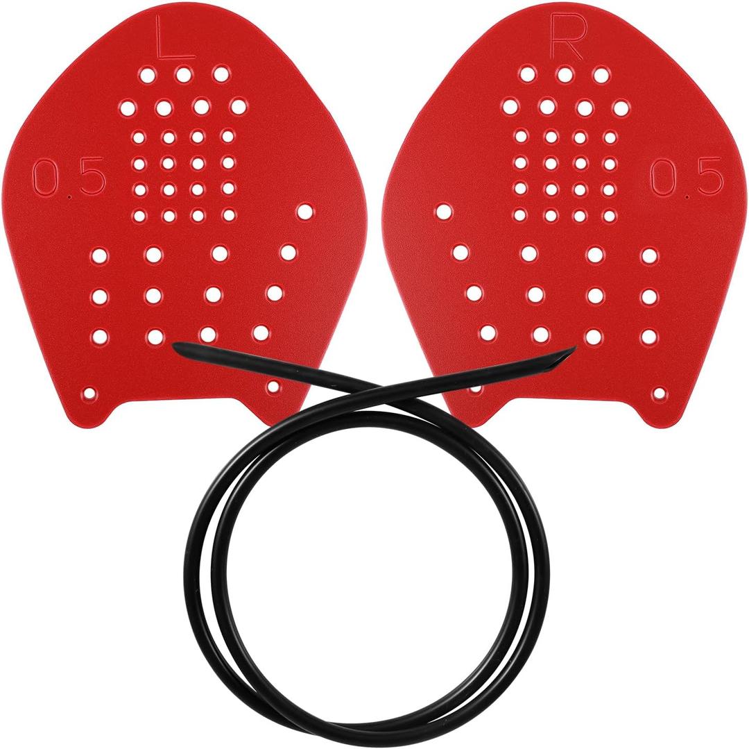 NQEUEPN Swimming Paddle Hands, Swimming Paddles Equipment Lightweight Swim Training Paddles with Adjustable Straps Swim Hand Fins Swim Paddles for Lap Swimming Freestyle Butterfly Women and Men (Red)