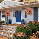 Artificial Fake Fall Hanging Flowers Plants Basket for Outdoor Autumn Decoration, Faux Silk Morning Glory Long Vines Realistic UV Resistant for Outside Home Porch Garden (Fall Orange+Light Orange)