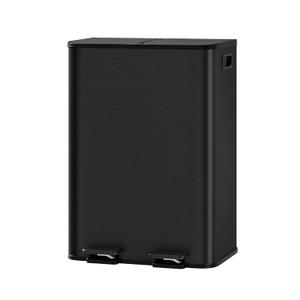 GarveeHome 2 x 8 gal Stainless Steel Double Trash Can with Lid for Kitchen, Large Dual Trash and Recycle Bin Combo, Step-on Kitchen Metal Garbage Cans, PP Inner Buckets, Liner Rim, Matte Black