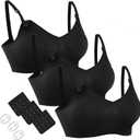 Women's Adjustable Seamless Nursing Bra Push Up Comfort Sleep Bralette Black, 3PCS/ Pack(Black), Medium