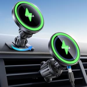 Lamicall 15W for Magsafe Car Mount Charger - [3-in-1 Upgraded Intelligent Chip] 360 Wireless Car Phone Holder Charger Vent Dashboard Magnetic Phone Holders for Your Car for iPhone 16 15 Pro Max (Black) 1 Pc