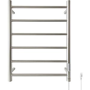 R FLORY 6 Bars Towel Warmer for Bathroom, Wall Mounted Electric Heated Towel Rack with Timer, Plug-in/Hardwired Stainless Steel Towel Heater, Brushed Nickel