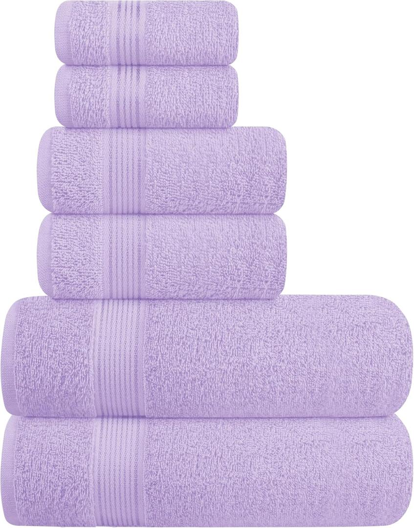 Elvana Home Ultra Soft 6 Pack Cotton Towel Set, Contains 2 Bath Towels 28x55 inch, 2 Hand Towels 16x24 inch & 2 Wash Coths 12x12 inch, Ideal for Everyday use, Compact & Lightweight - Dark Purple