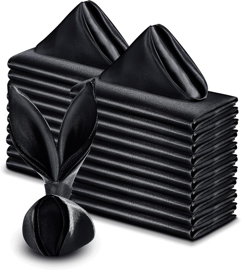 VACVELT 50 Pack Black Satin Napkins 17x17 Inch Wedding Napkins Bulk, Decorative Elegant Dinner Napkins Square Table Napkins Decor, Silky Satin Cloth Napkins for Restaurant Banquet Graduation Party
