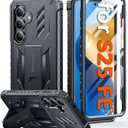 FNTCASE for Samsung Galaxy S25-FE Case: with [Built-in Screen Protector & Kickstand] [Military-Grade Drop Protection] Heavy Duty Protective Full Body Shockproof Rugged Sturdy TPU Phone Cover Black