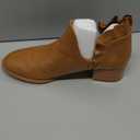 FISACE Womens Ruffled Ankle Boots V Cut Out Pointed Toe Chunky Low Heel Dressy Western Booties (8.5, Brown)