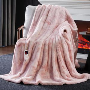 Guohaoi Heated Blanket Electric Throw, Soft Faux Rabbit Fur Electric Blanket with 10 Heating Levels 5 Sitting Timer Auto Off, Cozy Warm Heating Blankets, Machine Washable(50"60" Pink)