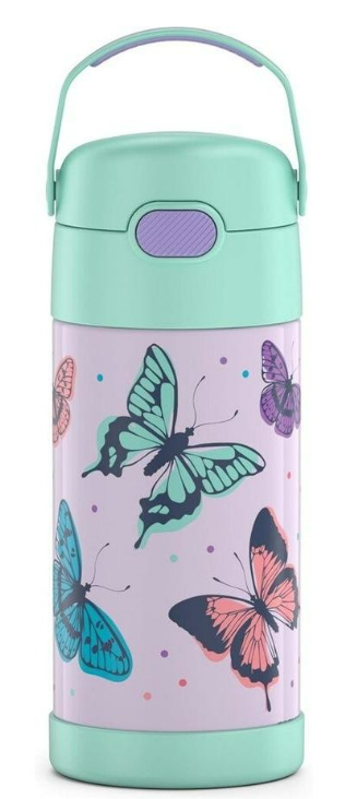 THERMOS FUNTAINER Water Bottle with Straw - 12 Ounce - Kids Stainless Steel Vacuum Insulated Water Bottle with Lid, Butterfly Frenzy