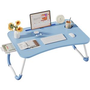 Lap Desk Bed Trays for Eating and Laptops Breakfast in Bed Tray for Sofa/Couch/Study/Reading/Writing with Cup Holder/Drawer On Low Sitting Floor Large Portable Foldable (Blue)