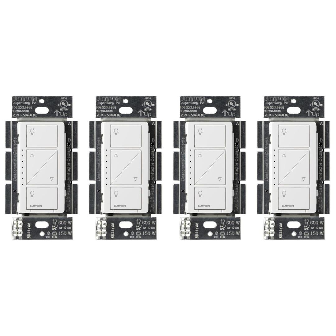 Lutron Caseta Smart Lighting Original Dimmer Switch, for Light Bulbs, Works w/ Alexa, Apple Homekit, Google Home (Hub Required), No Neutral Required, 150W 3-Way, PD-6WCL-WH-4, White, 4 Pack