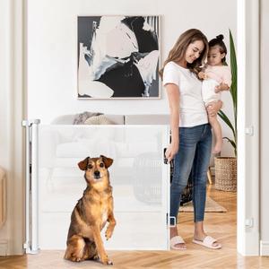 42" Tall X 100" Wide Retractable Baby Gates Extra Wide Retractable Gate for Large Openings Indoor Extra Long Baby Gate Extra Tall Pet Gate for Cats Outdoor Dog Gate for Stairs, Doorways, Decks, White