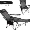 #WEJOY 2-in-1 Reclining Camping Chair with Footrest for Adults Folding Lounge Chair with Adjustable Backrest Lightweight Camping Chairs Heavy Duty Camp Chairs for Outdoor (Grey Black)