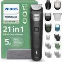 Norelco Philips All-in-One 21-Piece Trimmer 5000 Series - Electric Shaver and Clipper for Face, Beard, Hair & Body, Self-Sharpening Titanium Blades, 22 Length Settings (0.5-16 mm), MG5995/40 (Black)