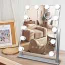 Hollywood Vanity Mirror with Lights, 12 Dimmable LED Bulbs Lighted Makeup Mirror with Detachable 10X Magnification Mirror, 1000mAh Rechargeable, 3 Color Lights, Touch Control