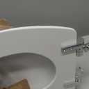 Mayfair Bennett Toilet Seat with Chrome Hinges, Slow Close Wood Seat, Secure Metal Hinges, Easy Install, Made in USA, Elongated, White