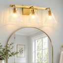 AIJIASI Modern Bathroom Vanity Light 3-Light Brushed Gold Bathroom Light Fixtures with Ribbed Glass Shade 24 Inch Up/Down Mount Vanity Lighting Fixtures Over Mirror for Bath Bedroom Makeup