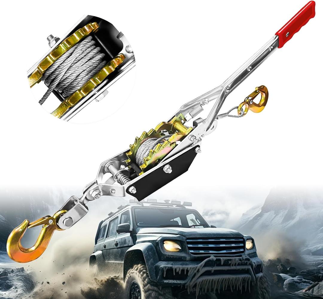 Come Along Winch Heavy Duty, 1T Come Along Pulling Tool 2 Gears 2 Hooks, Cable Winch Puller, Come Along Power Puller Ratchet Tool for Construction, Automotive, Farm, Fences