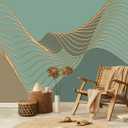 TUNDJ Gold Geometric Line Wallpaper Mural Peel and Stick 137"x100"