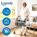 Loyoda Folding Walker with Basket and Glide Skis, 5" Wheels Lightweight Walkers for Seniors and Adults, Supports Up to 350 Pounds, Adjustable Height, Compact Standard Walker
