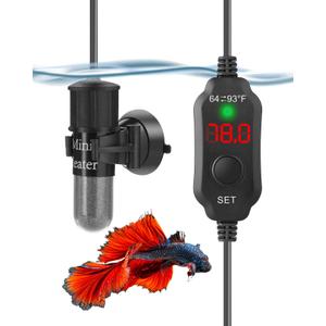 AquaMiracle Mini Aquarium Heater 10W Small Fish Tank Heater for 1-2 Gal Tanks, Digital Display Thermostat Betta Heater with Dry-Run & Overheat Protection, Memory Function