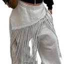 Womens Wide Leg Sweatpants High Waisted Baggy Pants Fashion Teen Girl Fringe Athletic Joggers with Pockets Tassels (X-Large, Grey)