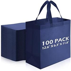 Reginary Reusable Totes Bags - 100 Pcs Non Woven Grocery Handle Bags for Shop Events & Retail Store(Navy Blue)