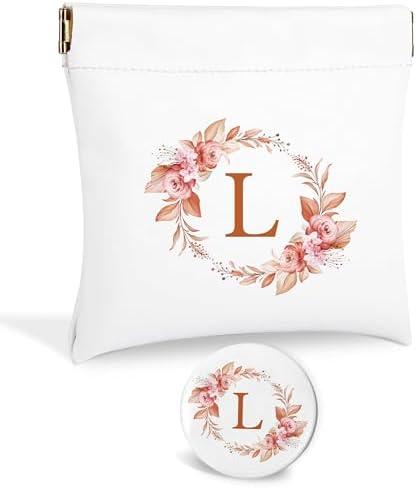 2 Pcs Initial Letter Pocket Cosmetic Bag,Pouches for Purse,Makeup Bag with Mirror,Purse Makeup Bag for Women Cosmetics Jewelry Charging Cable,Bridesmaid Gifts,Bridal Shower Gift Bags,Birthday Gifts-L/V