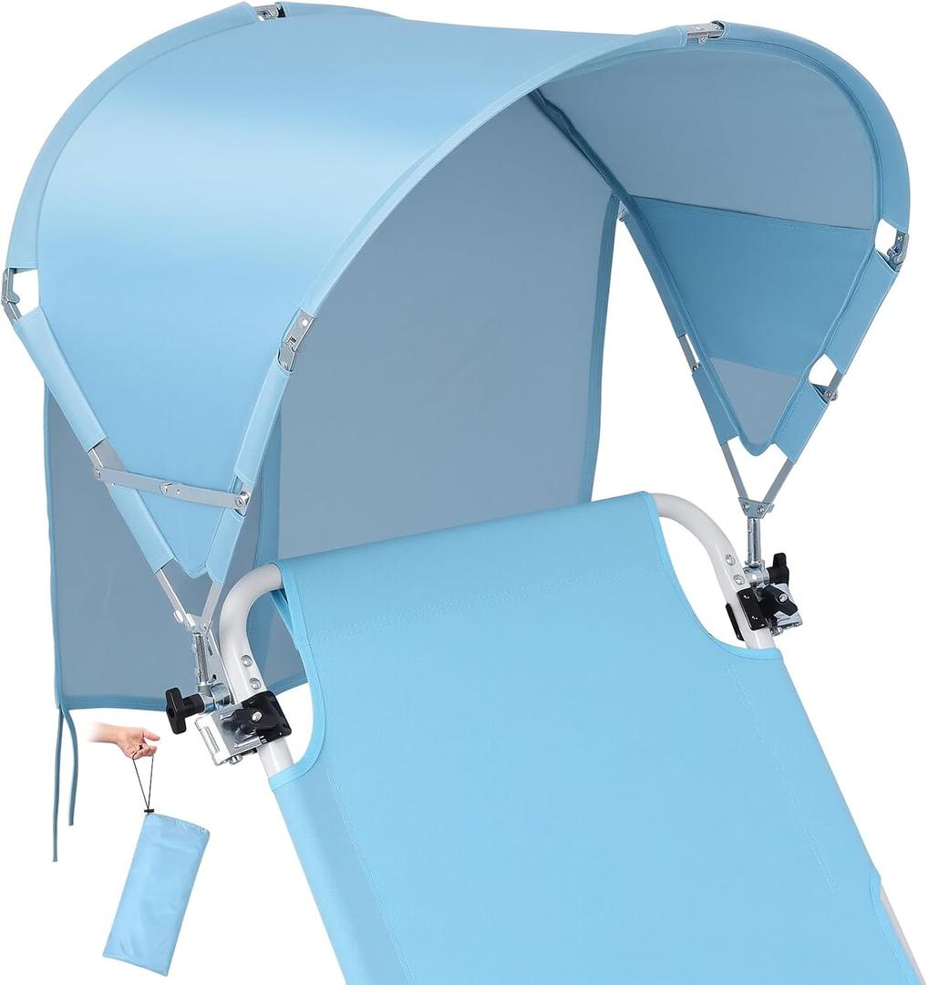 Universal Wind-Resistant Chair Umbrella Canopy, Foldable Portable UPF 50+ Sun Shade Attachment with Adjustable Clamp, Fits Most Beach, Camping, Lawn, Sports, Tanning, Zero Gravity Chairs & Wheelchairs, 16.9" L x 7.87" W x 2.36" H
