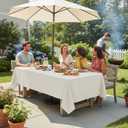 LUSHVIDA Rectangle Outdoor Tablecloth with Umbrella Hole and Zipper, 60x120 Inch Beige, Washable Waterproof Table Cloth Spill Proof Wrinkle Free Table Cover for Patio Spring Summer Picnic BBQS