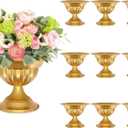 Gold Flower Vases for Centerpieces: Wedding Compote Bowl 5.1 Inch Small Urn Vase Metal Pedestal Vase for Table Party Event Set of 10