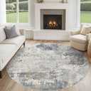UERMEI 6ft Round Area Rug Living Room Rugs - 6x6 Washable Neutral Modern Abstract Soft Thin Rug Indoor Floor No Slip Rug Carpet for Bedroom Under Dining Table Home Office Decor - Blue Grey