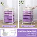 SYKIARIOL Utility Cart with 5 Drawers,Storage Drawer Cart with Wooden Tabletop and Lockable Wheels,Craft Storage Trolley Cart,5-Tier Rolling Utility Cart on Wheels,Purple